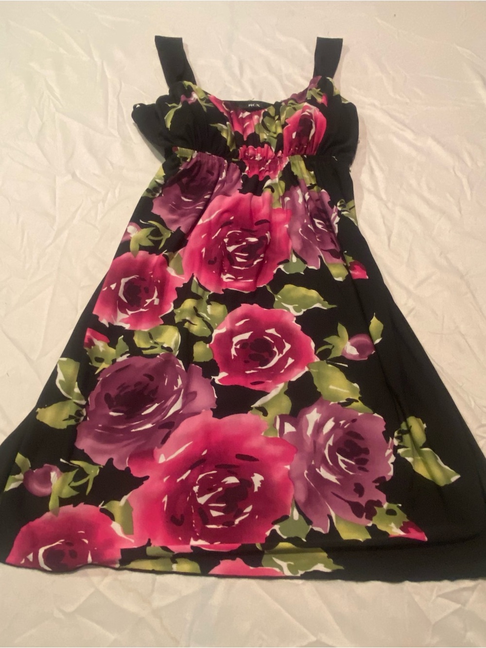 NWT VTG BCX Y2K Bold Rose Floral Empire Waist Dress M - Picture 6 of 15